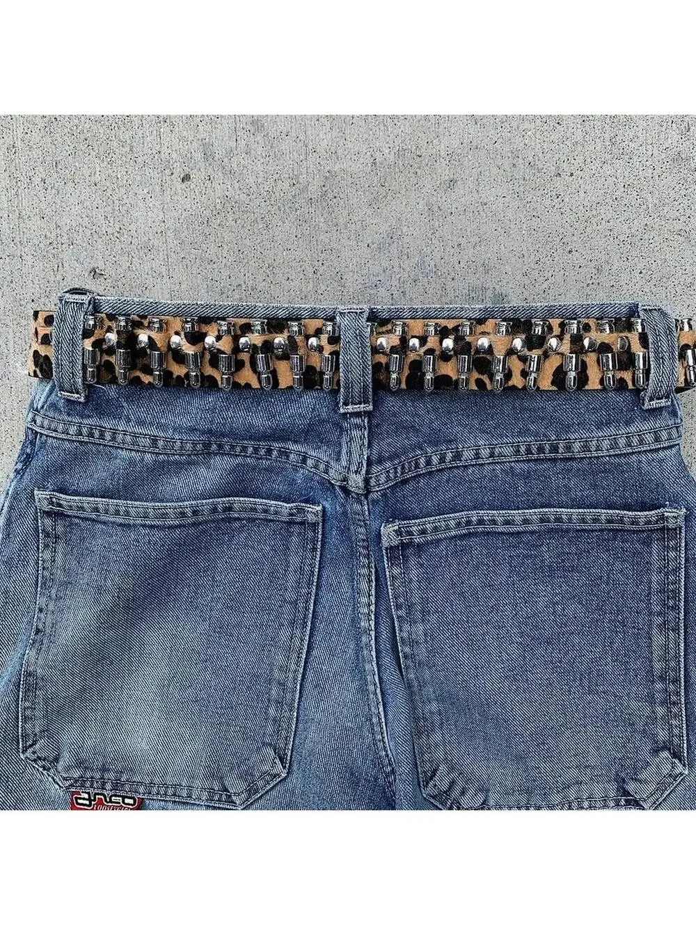 Cyber Bullet belt Cheetah Fur studded vintage y2k style. Cool grunge/punk look